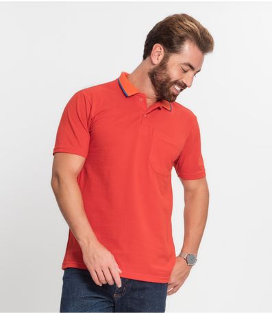 Polo Básica Com Detalhe de Linhas na Gola Select Laranja