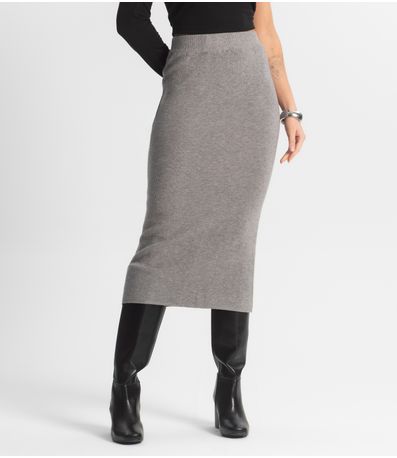 Saia Midi Feminina Tricot Epifani Cinza