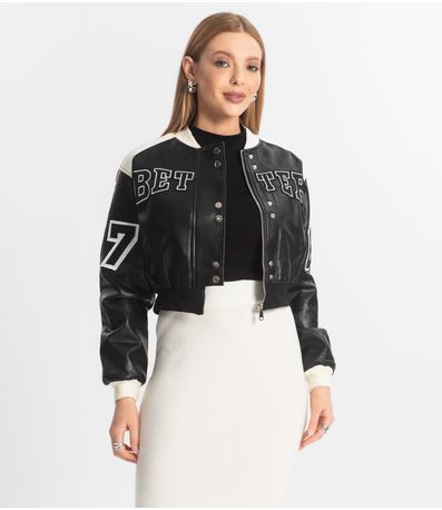 Jaqueta Feminina Bomber College Forever New Preto