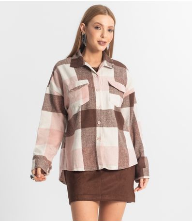 Camisa Xadrez Feminina Lã Batida Epifani Rosa