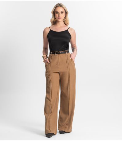 Calça Feminina Pantalona Em Alfaiataria Veshine Marrom