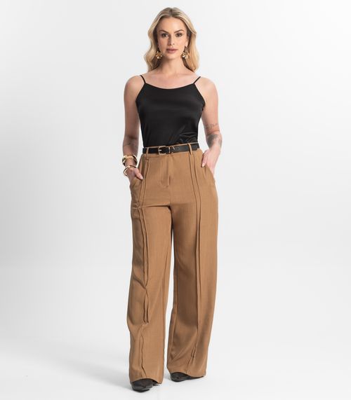 Calça Feminina Pantalona Em Alfaiataria Veshine Marrom