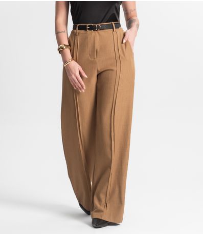 Calça Feminina Pantalona Em Alfaiataria Veshine Marrom