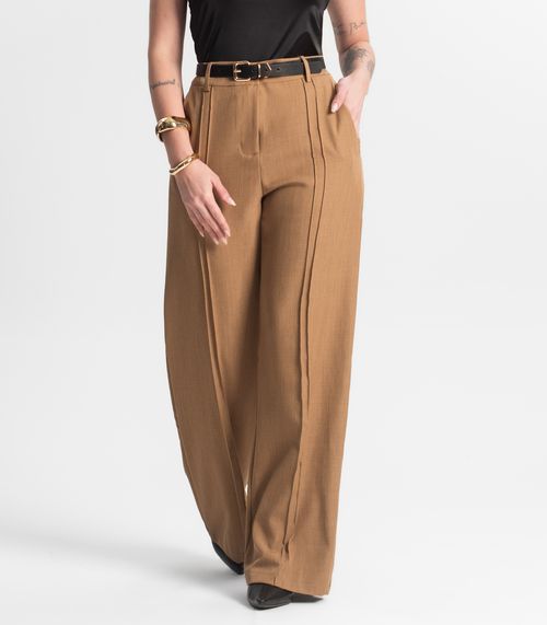 Calça Feminina Pantalona Em Alfaiataria Veshine Marrom