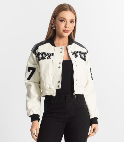 Jaqueta Feminina Bomber College Forever New Bege