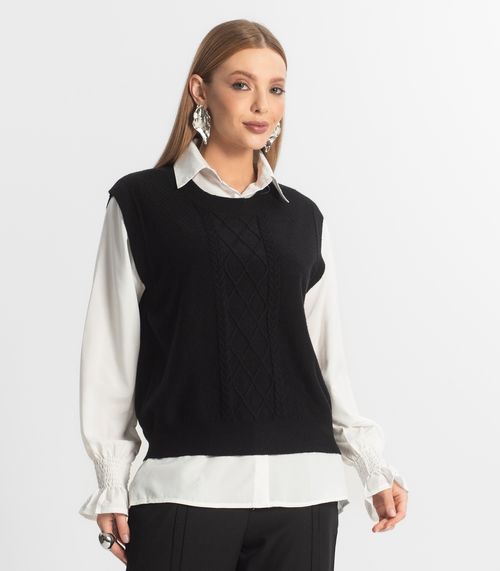 Conjunto Feminino Camisa Com Colete Epifani Preto