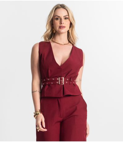 Conjunto Feminino Calça E Colete Veshine Vermelho