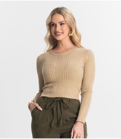 Blusa Feminina Manga Longa Em Tricot Epifani Bege