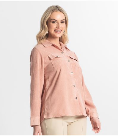 Camisa Feminina Cotelê Com Botões Atrativa Modas Rosa