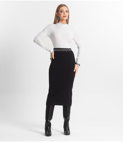 Saia Midi Feminina Tricot Epifani Preto