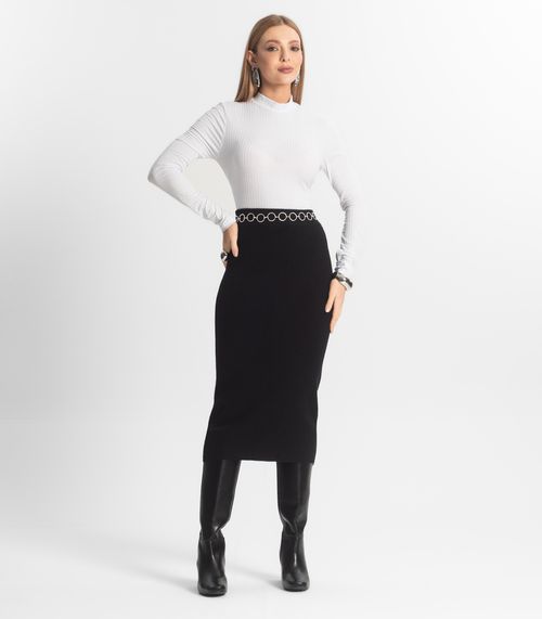 Saia Midi Feminina Tricot Epifani Preto