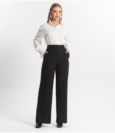 Calça Feminina Pantalona Em Alfaiataria Veshine Preto