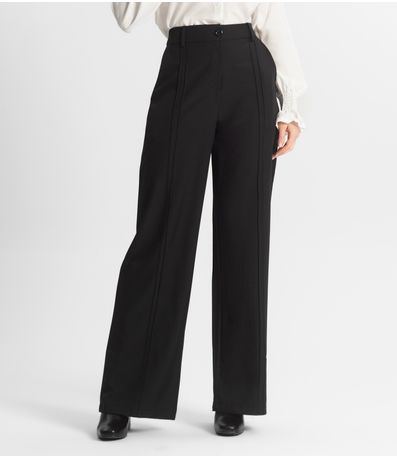 Calça Feminina Pantalona Em Alfaiataria Veshine Preto