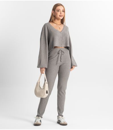 Conjunto Feminino Calça E Casaco Em Tricot Epifani Cinza