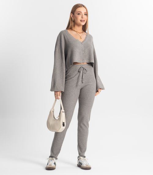 Conjunto Feminino Calça E Casaco Em Tricot Epifani Cinza