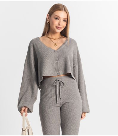 Conjunto Feminino Calça E Casaco Em Tricot Epifani Cinza