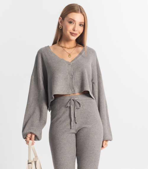 Conjunto Feminino Calça E Casaco Em Tricot Epifani Cinza