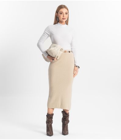 Saia Midi Feminina Tricot Epifani Bege