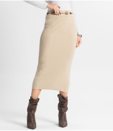 Saia Midi Feminina Tricot Epifani Bege