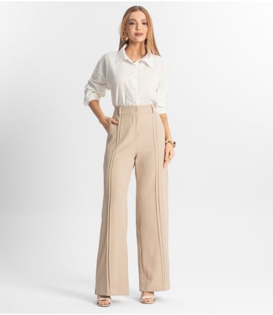 Calça Feminina Pantalona Em Alfaiataria Veshine Bege