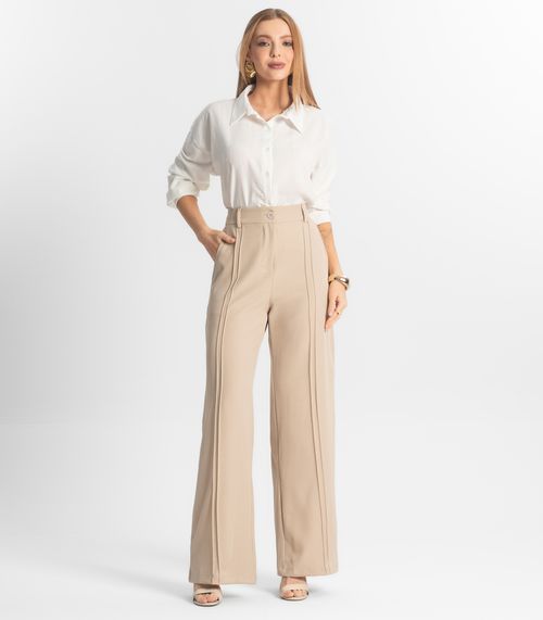 Calça Feminina Pantalona Em Alfaiataria Veshine Bege