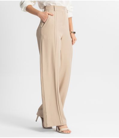 Calça Feminina Pantalona Em Alfaiataria Veshine Bege