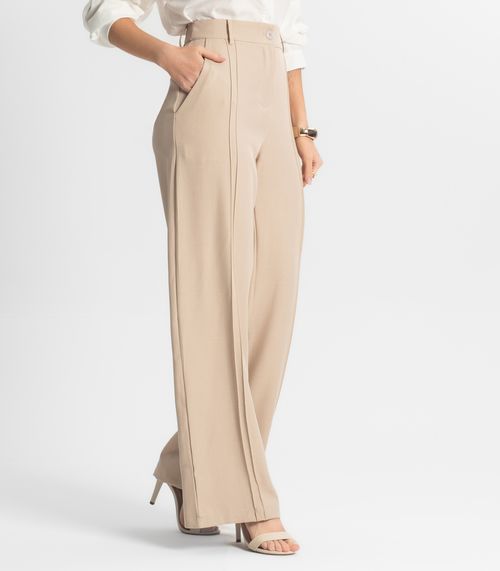 Calça Feminina Pantalona Em Alfaiataria Veshine Bege