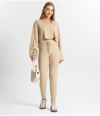 Conjunto Feminino Calça E Casaco Em Tricot Epifani Bege