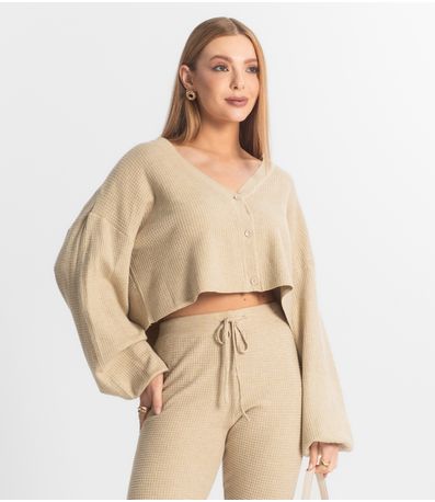 Conjunto Feminino Calça E Casaco Em Tricot Epifani Bege