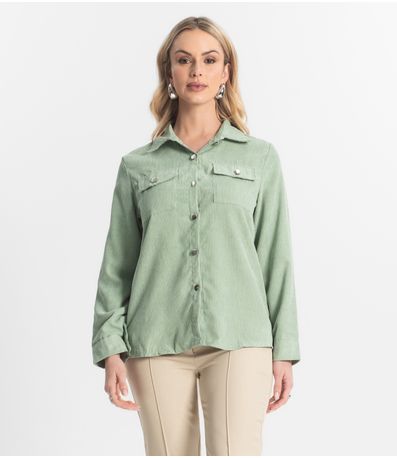 Camisa Feminina Cotelê Com Botões Atrativa Modas Verde