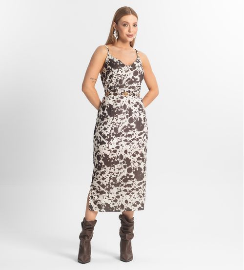 Vestido Feminino Midi De Alça Estampado Veshine Marrom
