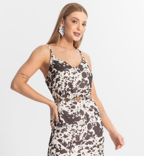 Vestido Feminino Midi De Alça Estampado Veshine Marrom