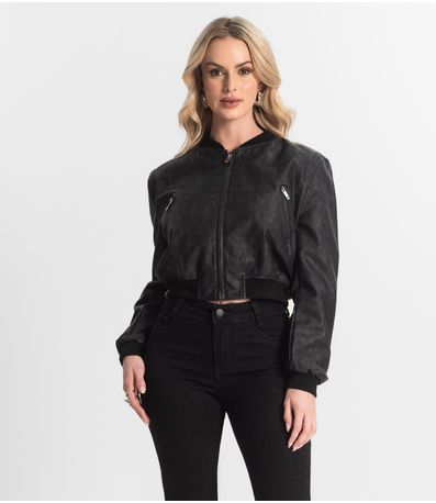 Jaqueta Feminina Bomber PU Hansez Preto