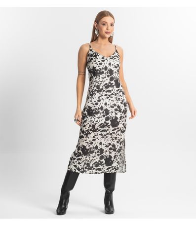Vestido Feminino Midi De Alça Estampado Veshine Preto