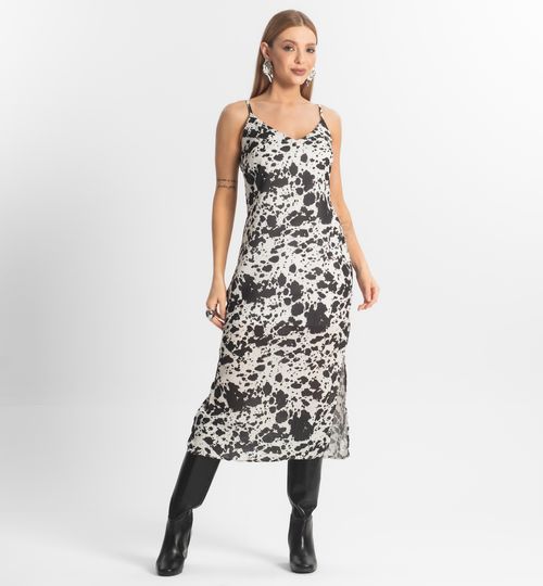 Vestido Feminino Midi De Alça Estampado Veshine Preto