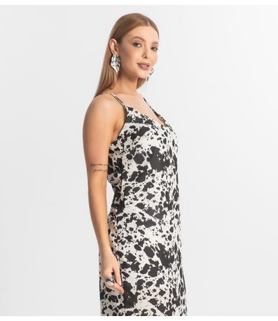 Vestido Feminino Midi De Alça Estampado Veshine Preto