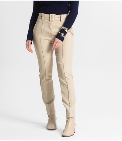 Calça Alfaiataria Tradicional Com Cinto Select Bege