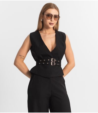 Conjunto Feminino Calça E Colete Veshine Preto