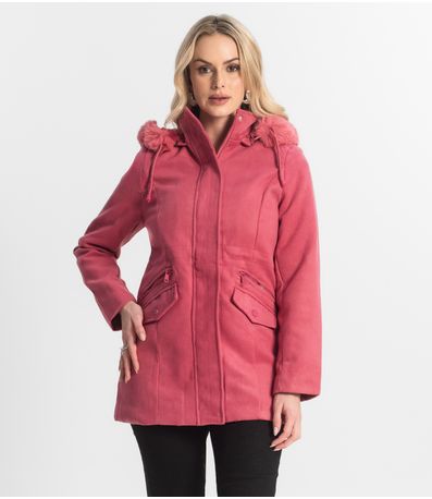 Casaco Feminino Lã Batida Com Touca Giada Rosa