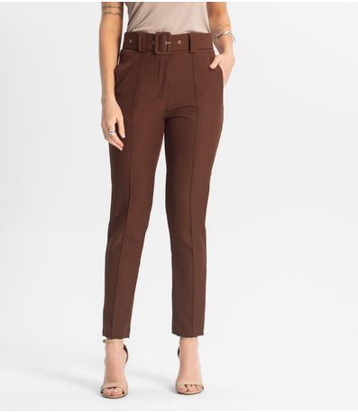 Calça Alfaiataria Tradicional Com Cinto Select Marrom