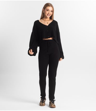 Conjunto Feminino Calça E Casaco Em Tricot Epifani Preto
