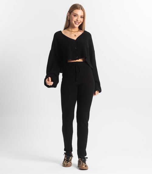 Conjunto Feminino Calça E Casaco Em Tricot Epifani Preto