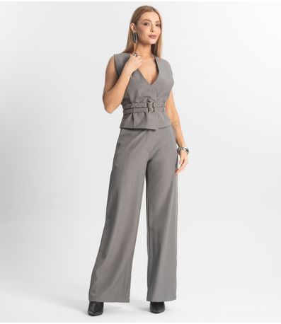 Conjunto Feminino Calça E Colete Veshine Cinza