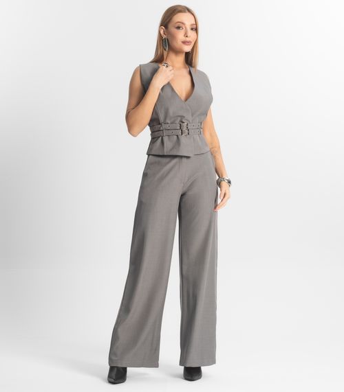 Conjunto Feminino Calça E Colete Veshine Cinza
