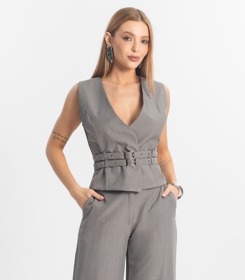 Conjunto Feminino Calça E Colete Veshine Cinza
