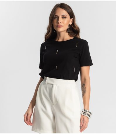 Camiseta Feminina Com Strass Endless Preto
