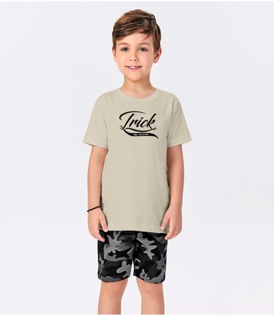 Conjunto Menino Camiseta Com Bermuda Trick Nick Bege