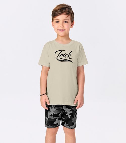 Conjunto Menino Camiseta Com Bermuda Trick Nick Bege