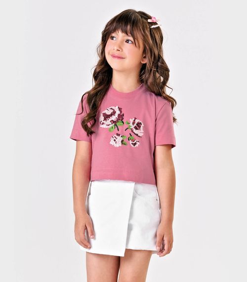 Blusa Manga Curta Aplique Lantejoulas Trick Nick Rosa