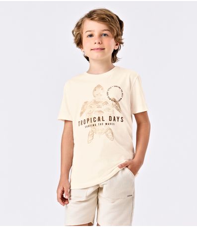 Camiseta Infantil Menino Meia Malha Trick Nick Bege
